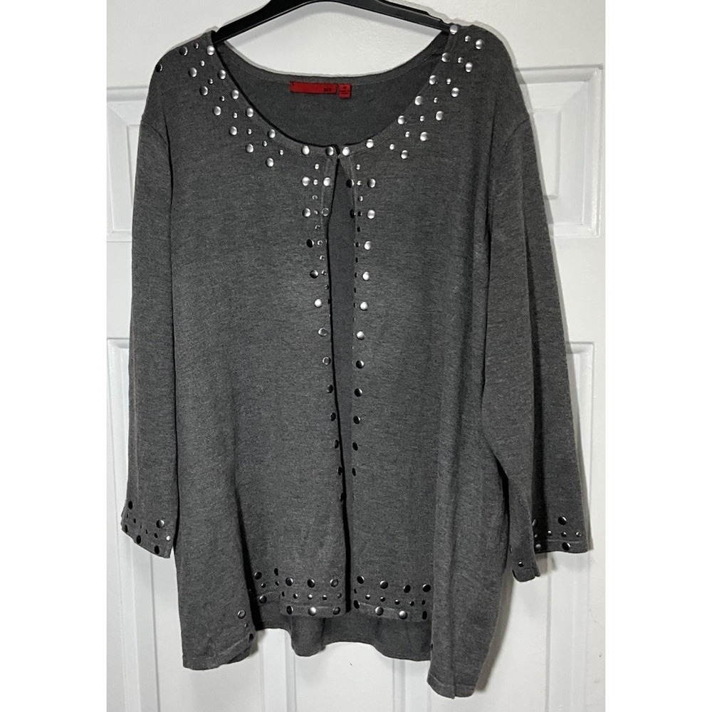Red Womens Sweater Size LX Stretch Gray Studded V Neck Lightweight